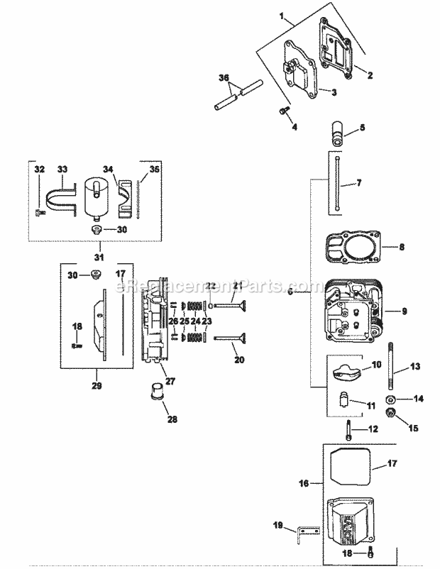 Cv730-0025 Head, Valve & Breather Diagram and Parts List for M54-KH 53BB5B8W750 Cub Cadet Sprayer